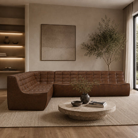 Dark Brown Leather Modular Sofa – N701 – upholstered finish angled view