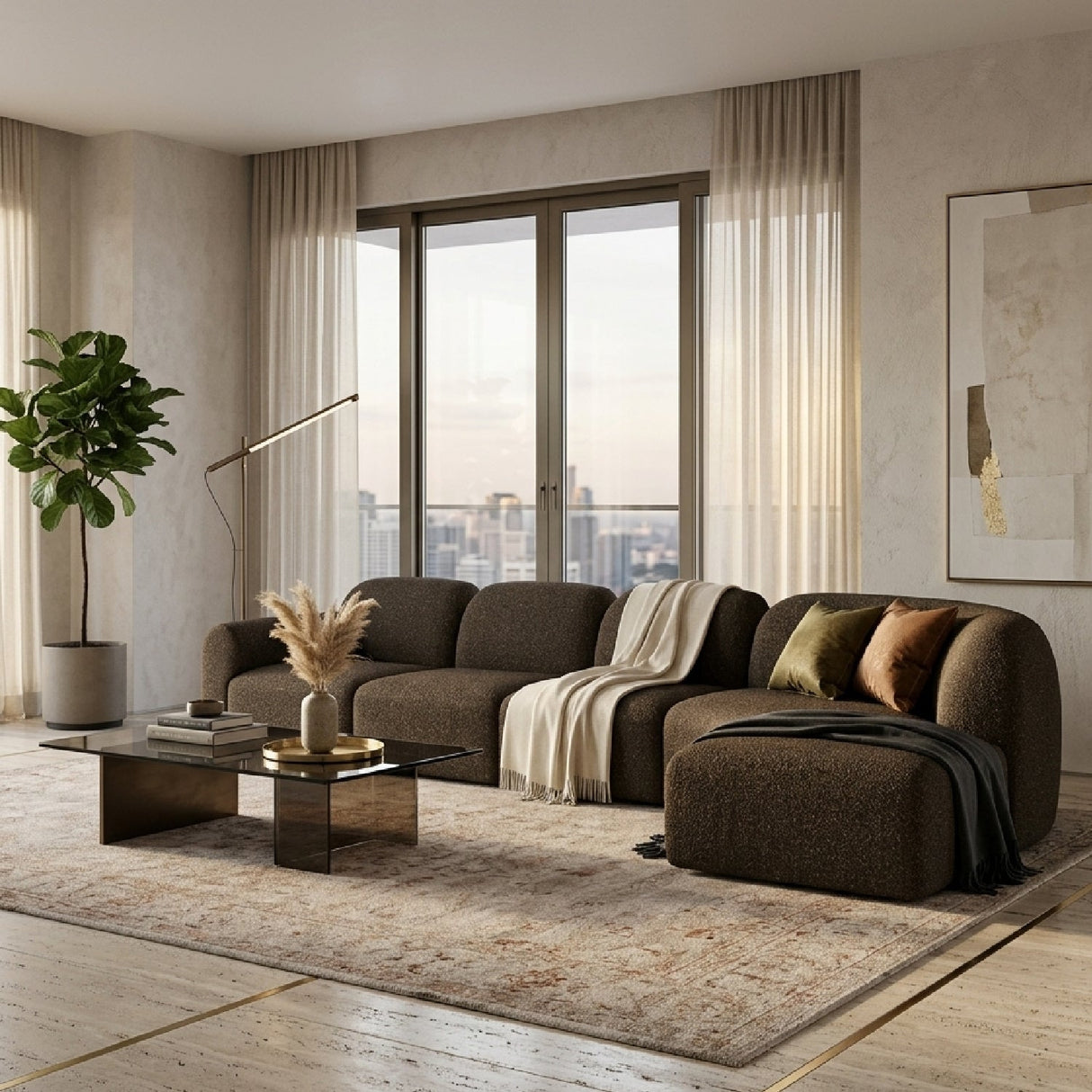 Modern European furniture - Curved Modular Sofa with Stool - www.oroa.com