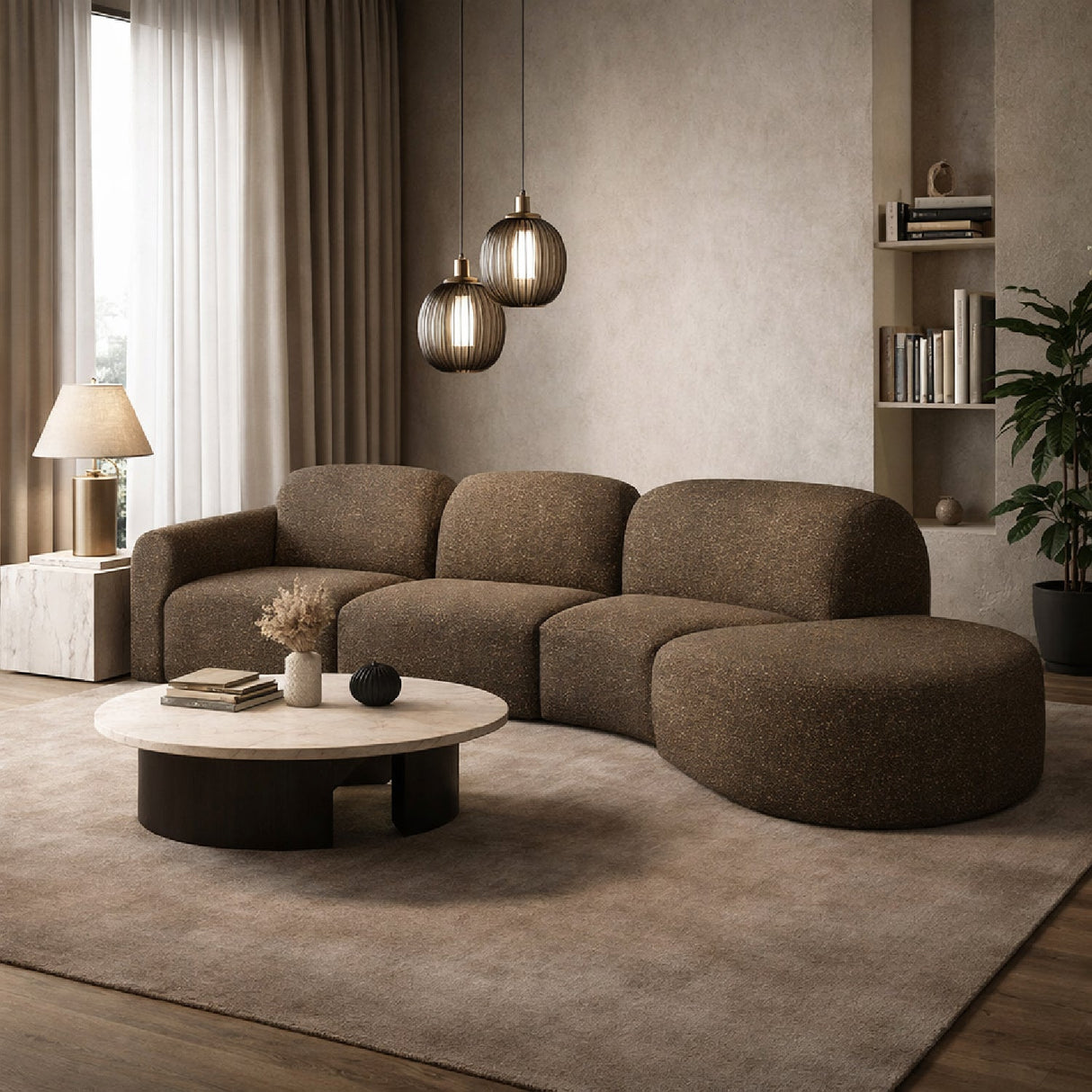 Modern European furniture - Curved Sofa with Semi-Circle Footstool - www.oroa.com