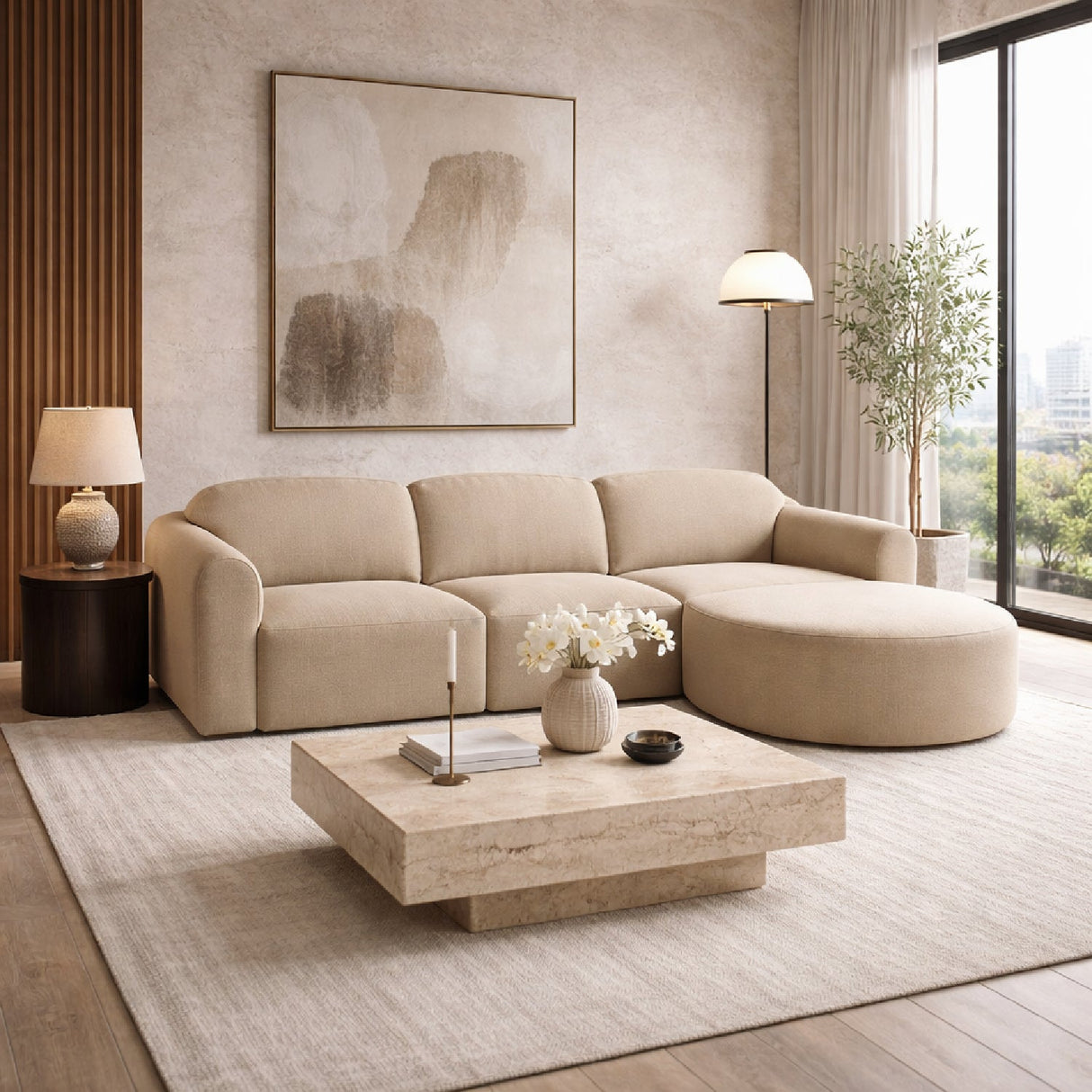Modern European furniture - Modular Sofa with Semi - Circle Footstool - www.oroa.com