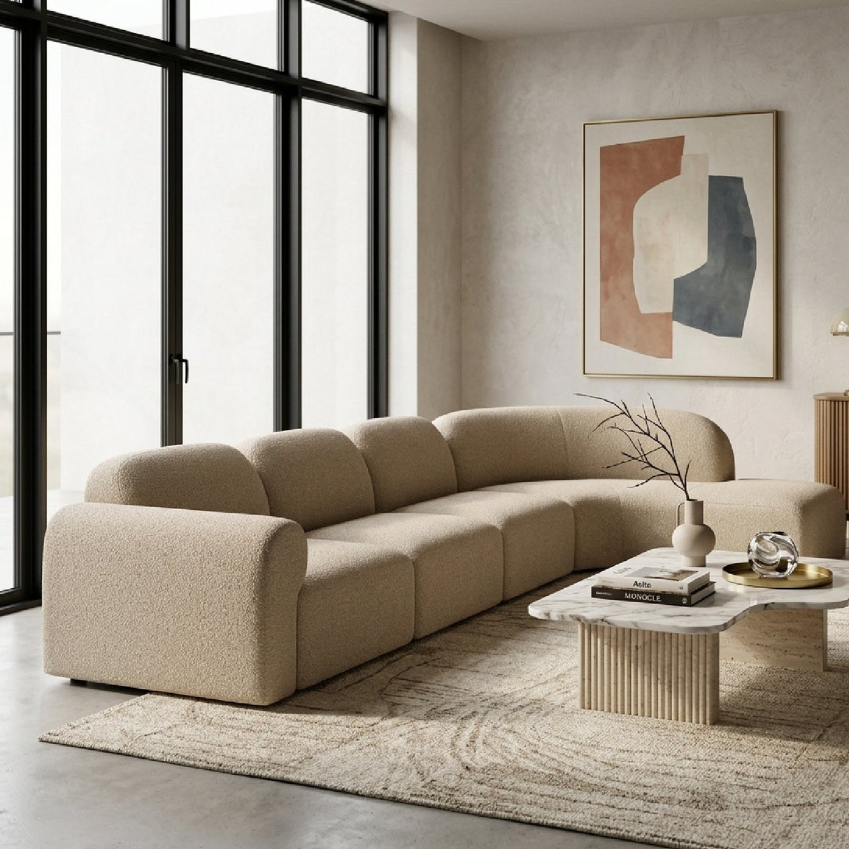 Modern European furniture - Curved Modular Sofa with Stool - www.oroa.com