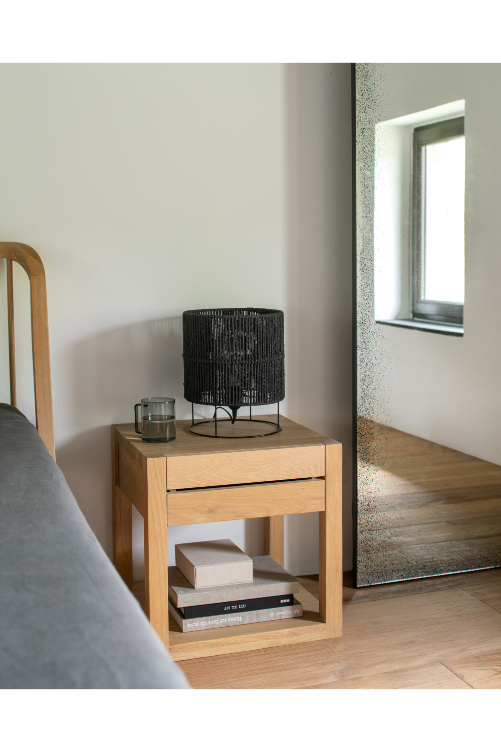 Oiled Oak Bedside Table – Azur – oak finish angled view