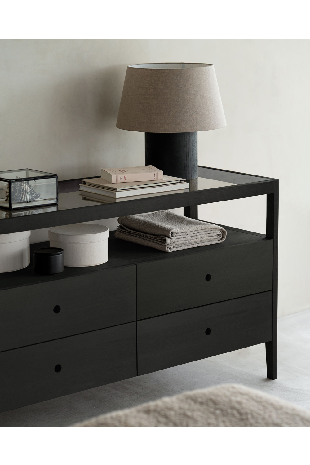 Glass Top 4 Drawer Dresser | Ethnicraft Spindle | Oroa.com