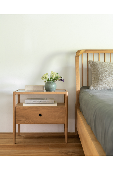 Glass Top Teak Nightstand | Ethnicraft Spindle | Oroa.com