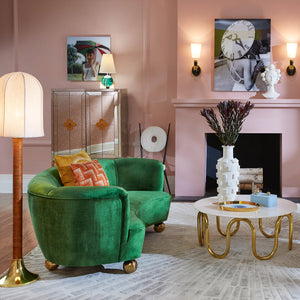 Brass Orb Feet Curved Sofa | Jonathan Adler Parker | Oroa.com