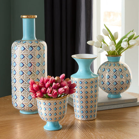 Porcelain Turquoise Round Vase | Jonathan Adler Basketweave | Oroa.com