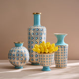 Porcelain Turquoise Round Vase | Jonathan Adler Basketweave | Oroa.com