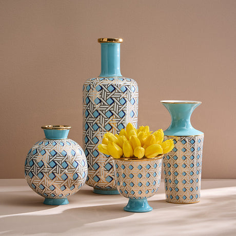 Porcelain Turquoise Round Vase | Jonathan Adler Basketweave | Oroa.com