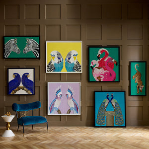 Yellow Linen Bird Beaded Art | Jonathan Adler Parakeet | Oroa.com