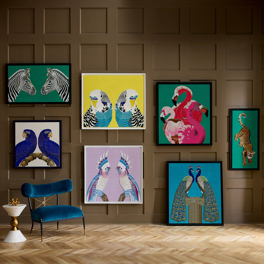 Turquoise Linen Beaded Art | Jonathan Adler Peacock | Oroa.com