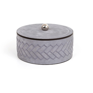 Round Embroidered Leather Box | Pinetti Lily | OROA.com
