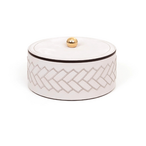 Round Embroidered Leather Box | Pinetti Lily | OROA.com