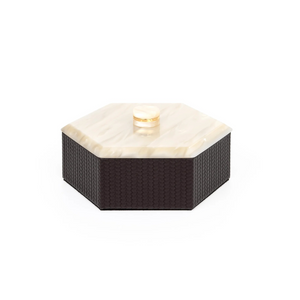 Leather Hexagonal Lidded Box | Pinetti Kelly | OROA.com