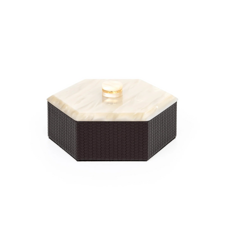 Leather Hexagonal Lidded Box | Pinetti Kelly | OROA.com