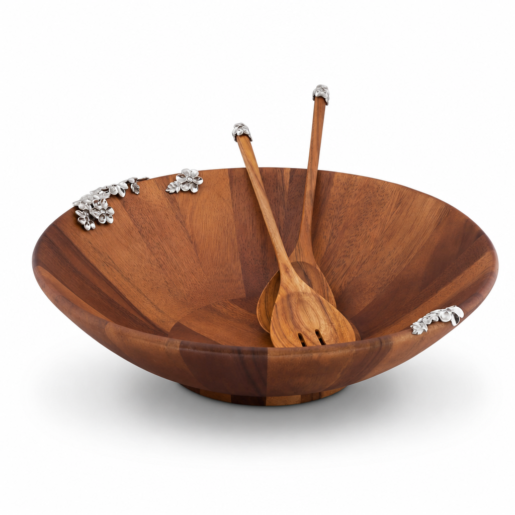 Lilacs Wood Salad Bowl and Servers - OROA