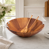 Lilacs Wood Salad Bowl and Servers - OROA
