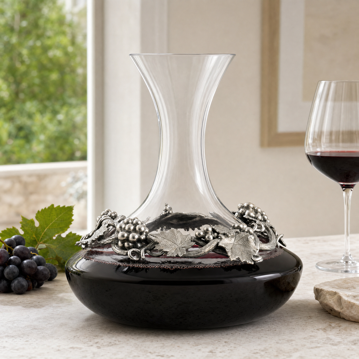 Premium Pewter & Glass Grape Wine Decanter - OROA