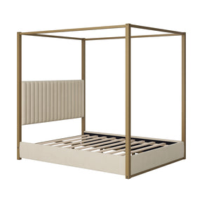 Modern European furniture - Beige Upholstered Velvet Canopy Platform Bed - www.oroa.com