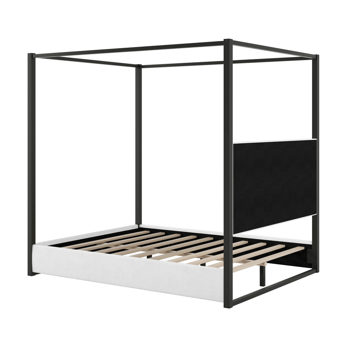 White Upholstered Queen Size Canopy Platform Bed | OROA
