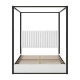 White Upholstered Queen Size Canopy Platform Bed | OROA