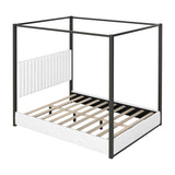 White Upholstered Queen Size Canopy Platform Bed | OROA