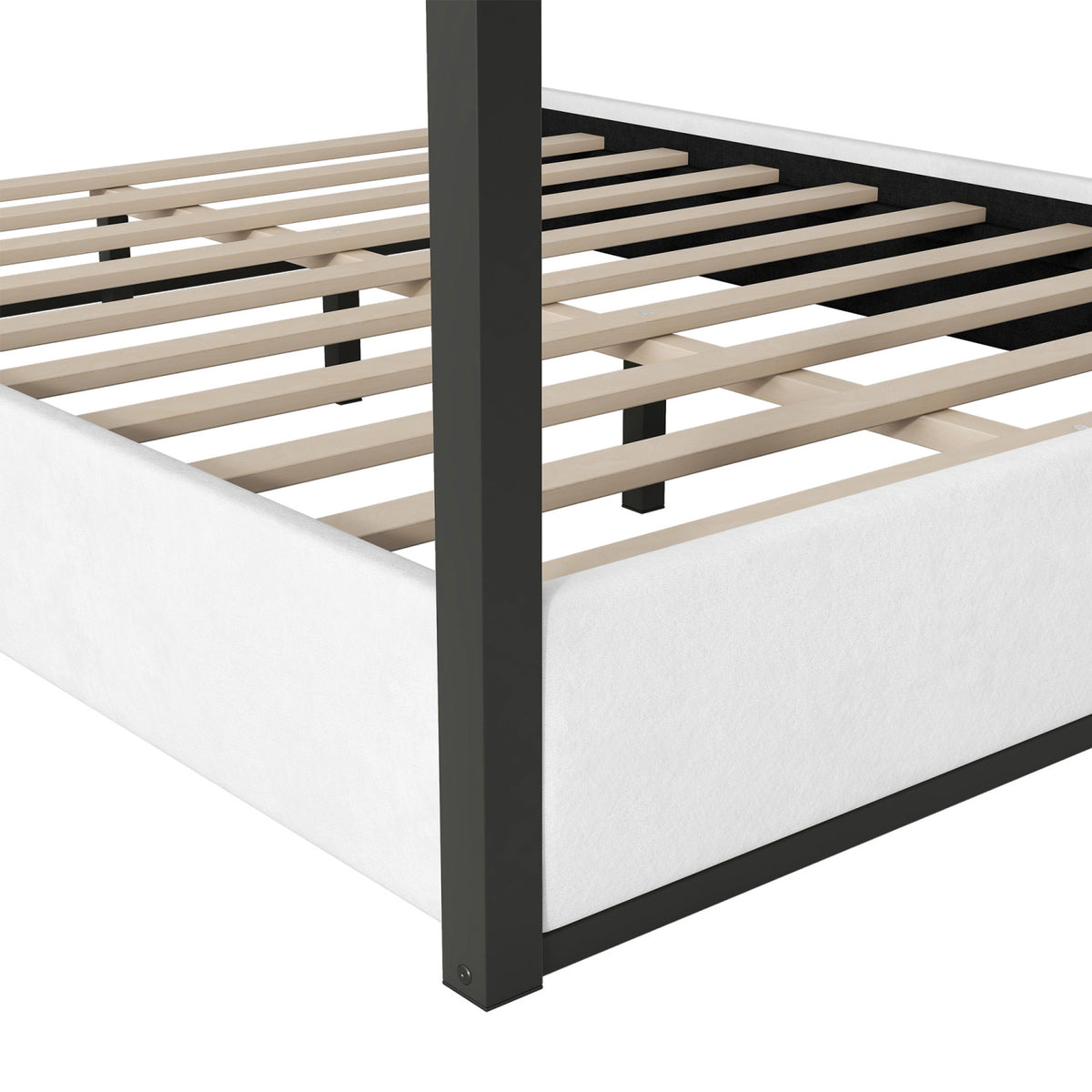 White Upholstered Queen Size Canopy Platform Bed | OROA