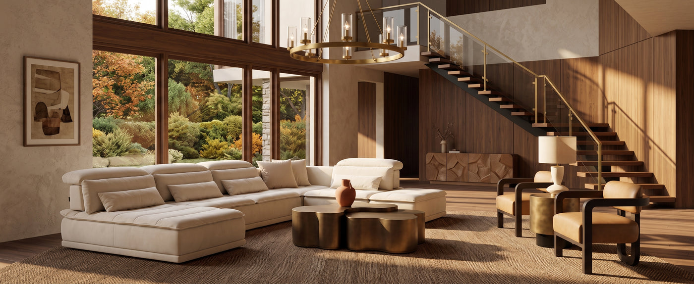 Autumn living room by OROA featuring warm furnishings, layered textures, and seasonal interior styling.