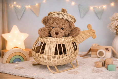 Rattan Toy Helicopter | Montessori Airplane Nursery Decor