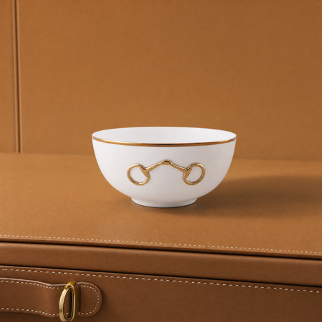 Gold Bit Bone China Round Cereal Bowl Gold Rim - OROA