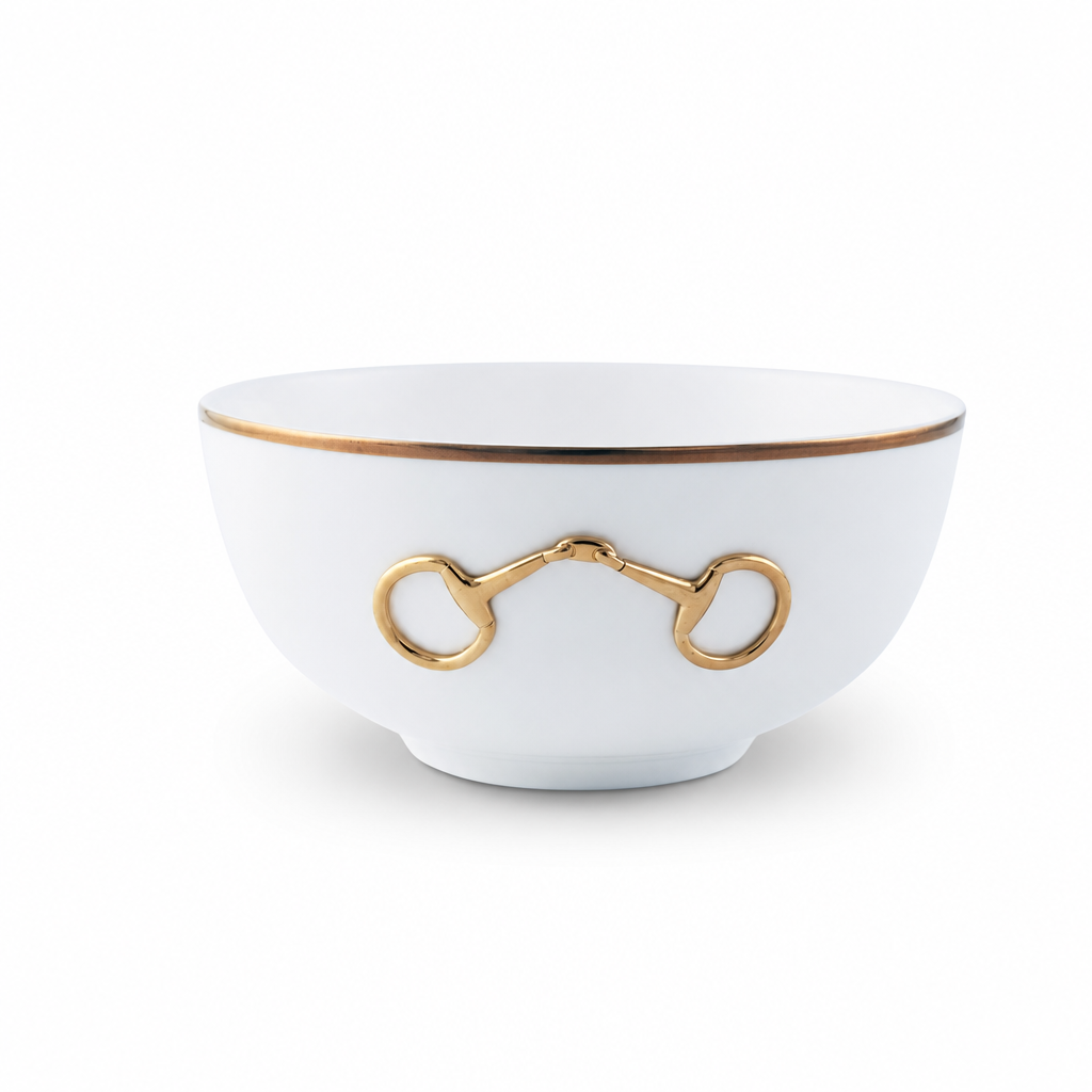 Gold Bit Bone China Round Cereal Bowl Gold Rim - OROA