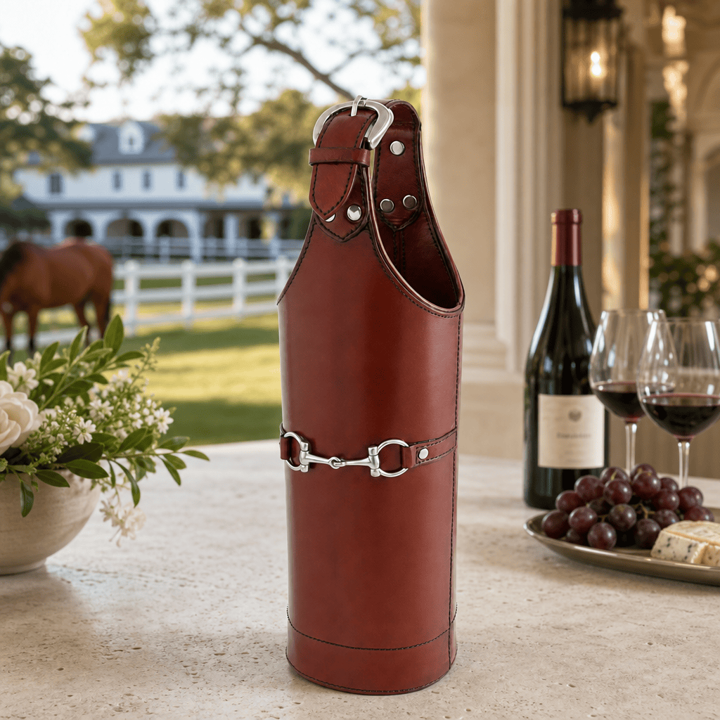 Equestrian Genuine Leather Bit Single Wine Bottle Carrier - OROA