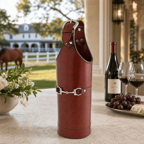 Equestrian Genuine Leather Bit Single Wine Bottle Carrier - OROA