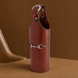 Equestrian Genuine Leather Bit Single Wine Bottle Carrier - OROA