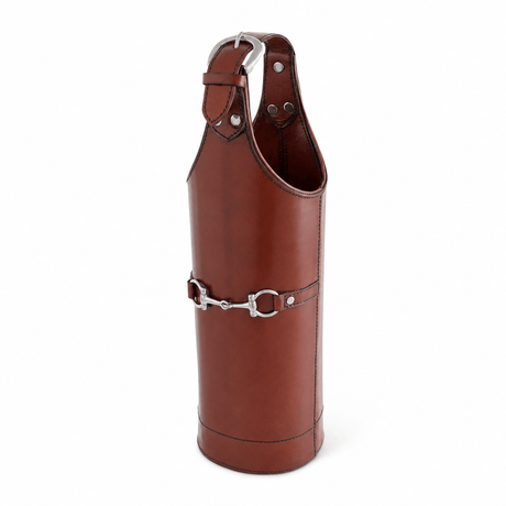 Equestrian Genuine Leather Bit Single Wine Bottle Carrier - OROA