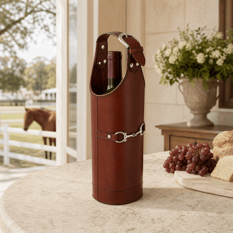 Equestrian Genuine Leather Bit Single Wine Bottle Carrier - OROA