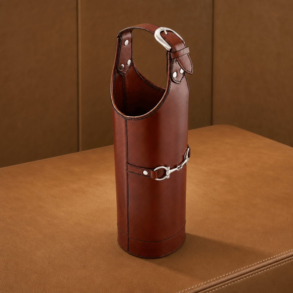 Equestrian Genuine Leather Bit Single Wine Bottle Carrier - OROA