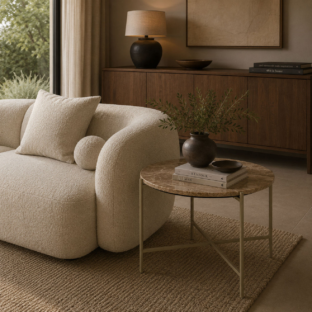   Round Beige Marble Side Table | Oroa.com