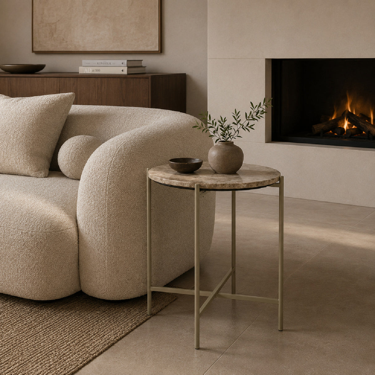   Round Beige Marble Side Table | Oroa.com