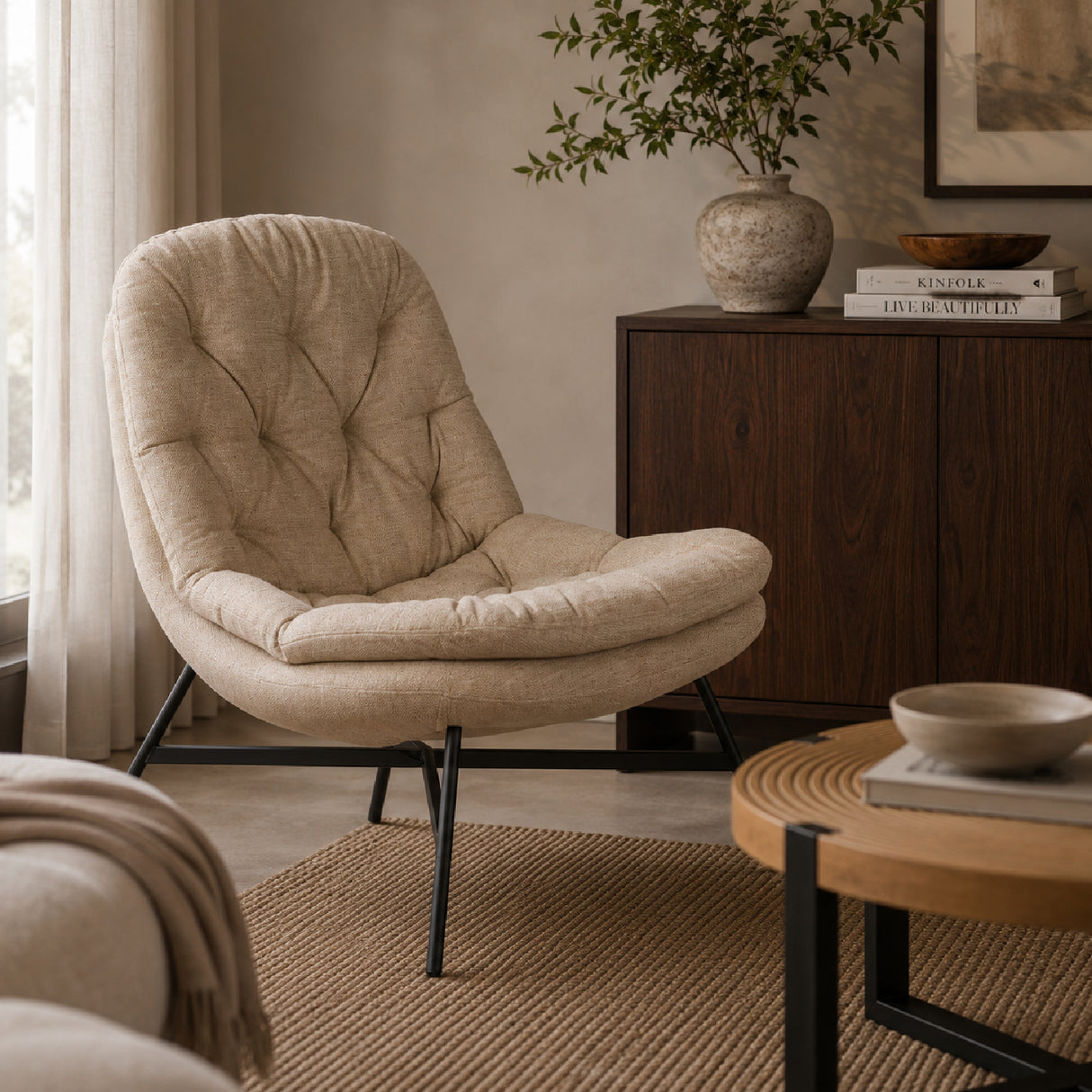   Modern European furniture - Beige Tufted Lounge Chair - www.oroa.com | Oroa.com