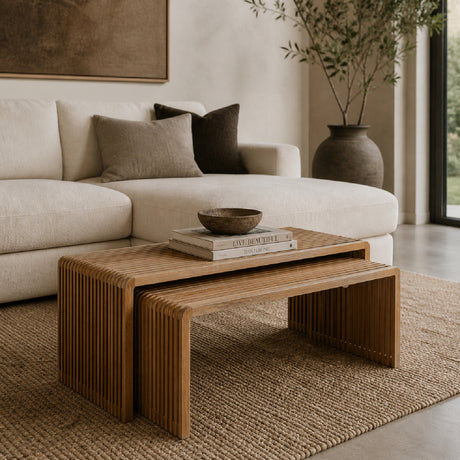   Modern European furniture - Slatted Teak Nesting Coffee Tables (2) - www.oroa.com | Oroa.com