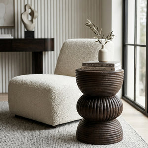   Modern European furniture - Brown Wooden Fluted Side Table - www.oroa.com | Oroa.com