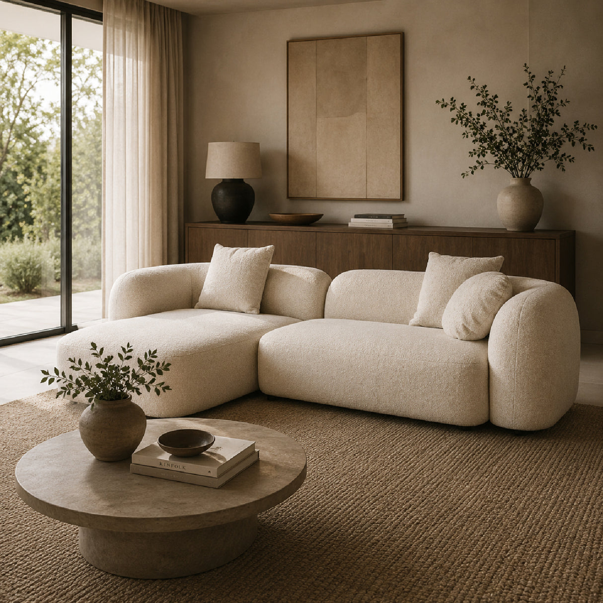  Beige Sofa with Chaise Lounge | Oroa.com