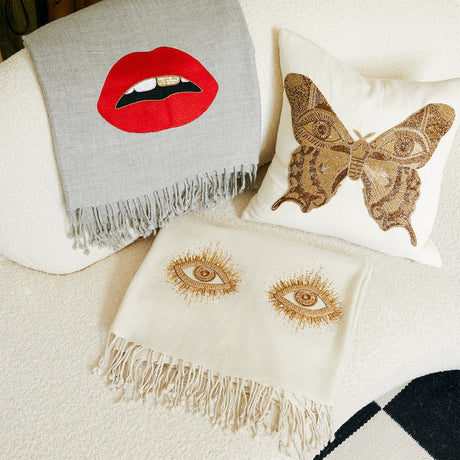 Embellished Merino Wool Throw | Jonathan Adler Lips | Oroa.com