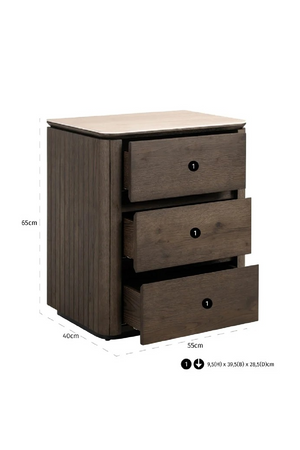 Brown Oak 3-Drawer Nightstand | Richmond Interiors Ritz | Oroa.com
