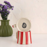 Ceramic Red Stripe Coffee Cup, 220ml – Handmade, Set of 4
