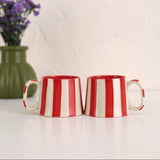 Ceramic Red Stripe Coffee Cup, 220ml – Handmade, Set of 4