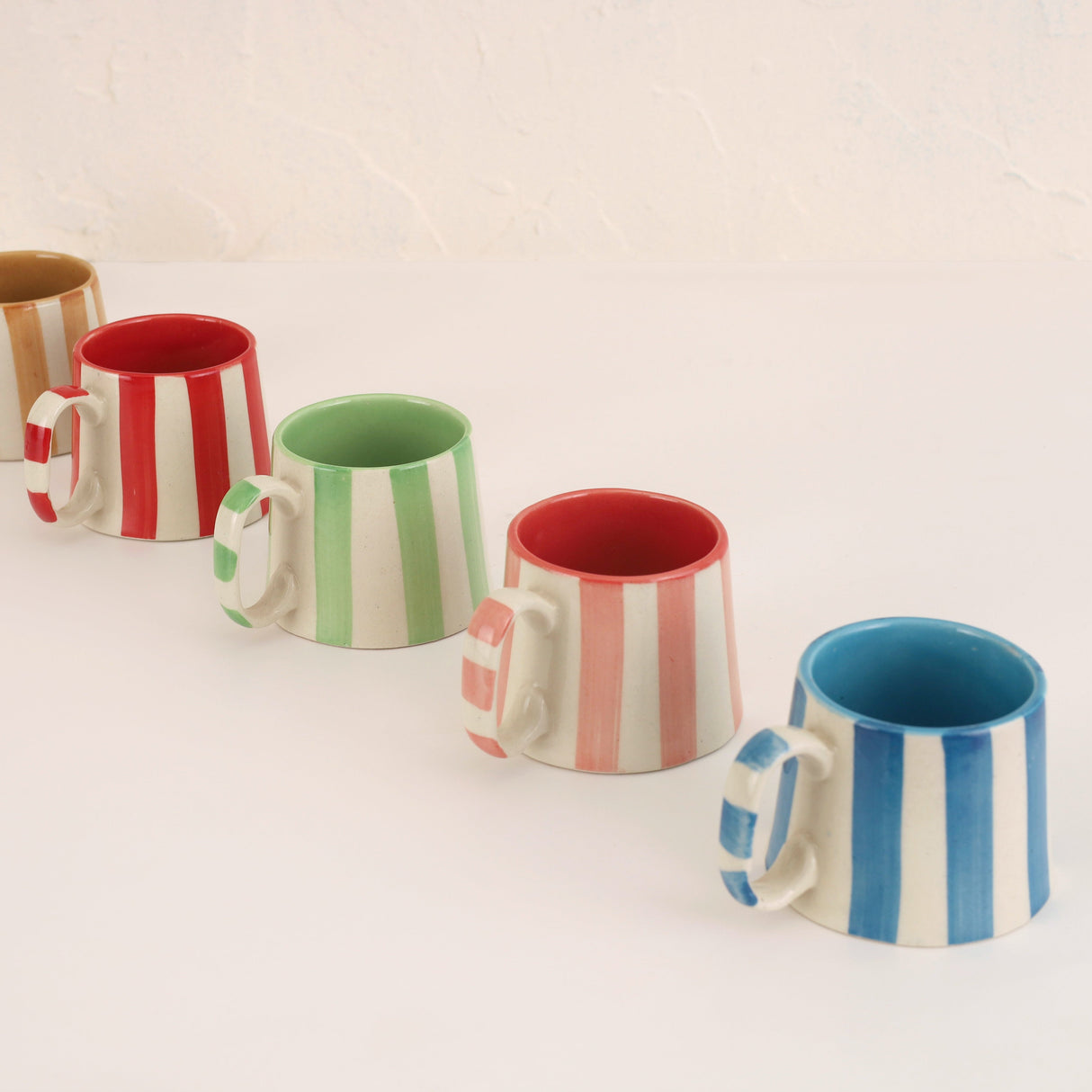 Ceramic Red Stripe Coffee Cup, 220ml – Handmade, Set of 4