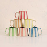 Ceramic Red Stripe Coffee Cup, 220ml – Handmade, Set of 4