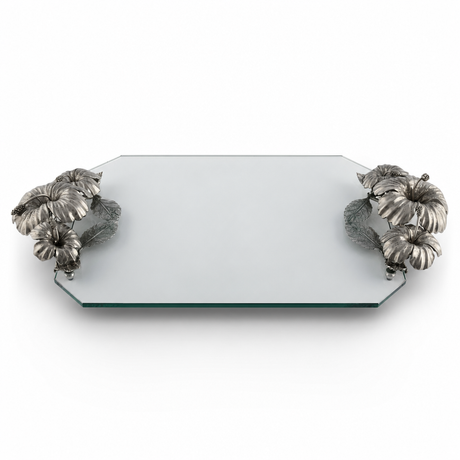 Pewter & Italian Glass Hibiscus Serving Tray - OROA
