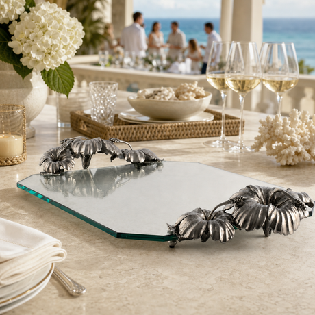 Pewter & Italian Glass Hibiscus Serving Tray - OROA